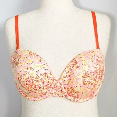 Victoria's Secret Lined Strapless Demi Bra Orange Sequin Multiway Straps SZ 36D - Image 1 of 4