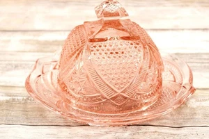 Vintage EAPG Massachusetts Muster, Rosa Depression Glas, Butterdose - Bild 1 von 7