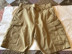MENS CARHARTT RUGGED RELAXED FIT DARK KHAKI CANVAS CARGO WORK SHORTS SIZE 34 - Picture 1 of 2