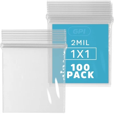 GPI- Pack of 100 1" x 1" 2.5 Mil Thick, Clear Plastic Jewelry Zip Bags, Reclo... - Image 1 of 4