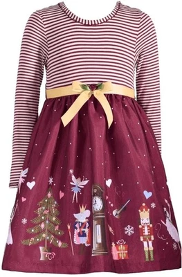 NEW Bonnie Jean GirlS Size 5 "BURGUNDY PLUM NUTCRACKER BALLET" Christmas Dress - Image 1 of 4