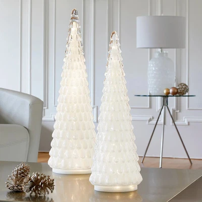 LED GLASS CHRISTMAS TREES SET OF 2 1487010 *NEW
