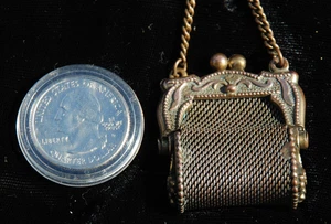 Antiguo Monedero Miniatura Chatelaine Latón Malla Victoriano con Clip** Tamaño Muñeca* - Imagen 1 de 15