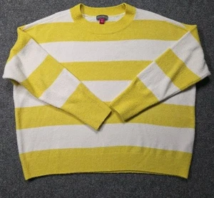 Vince Camuto Size M Sweater Striped Yellow White Pullover Crew Neck Loose Fitted - Picture 1 of 8