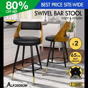 ALFORDSON 2x Swivel Bar Stools Morgan Kitchen Wooden Dining Chair Black - Picture 1 of 11