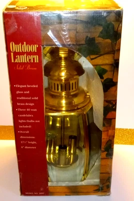 17.5" Polished Brass 3 Light Outdoor Wall Lantern Fixture  5 Beveled Glass Panes - Image 1 of 4