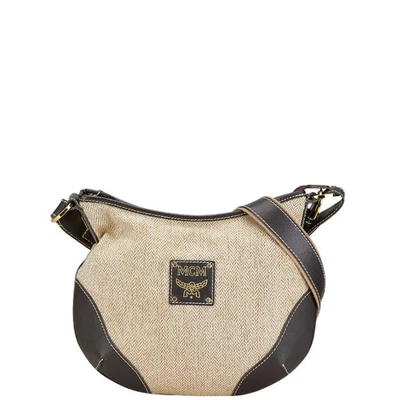 MCM Logo Crossbody Shoulder Bag Beige Brown Canvas Leather - Image 1 of 4