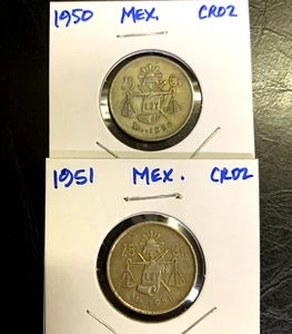 1950 51 🌞CR02 Mexico 25 Centavos Pair✨ Coins are XF ✨Cap Scales 0.300 Silver - Picture 1 of 2