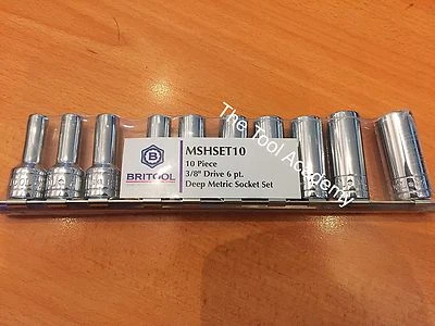 BRITOOL HALLMARK 3/8 DRIVE DEEP METRIC SOCKET SET ON RAIL 6mm - 15mm  6 POINT - Image 1 of 3