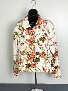 Women’s Joie 100% Linen Floral Print Button Down Collared Jacket Size Medium - Picture 1 of 8