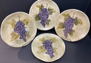 Tabletops Unlimited Cabernet Hand Painted Grapes & Vine Salad Plates Set of 4 - Picture 1 of 10