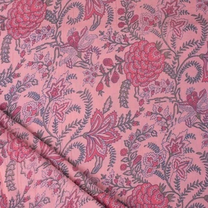 Multi Color Block Print Floral Fabric Vintage Indian 100% Cotton Summer Fabric - Picture 1 of 5