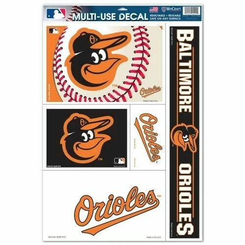 BALTIMORE ORIOLES 5 PIECE MULTI-USE DECALS 11"X17" SHEET WINDOWS - Image 1 of 1