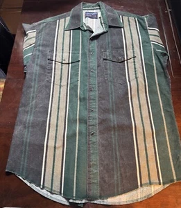 VTG Wrangler X-Long Tails 17 Brushpopper Cowboy Shirt Green Black Pearl Snap - Picture 1 of 24