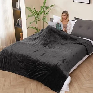 Electric Blanket Full Heated Blanket Soft Flannel 5 Heating Levels Dark Grey - Picture 1 of 7