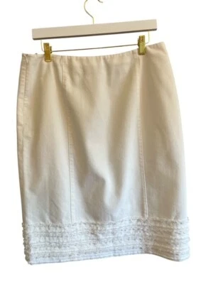 Falda lápiz dobladillo adorno flecos algodón elástico crema talla 10 Lafayette 148 Foto 1 de 4