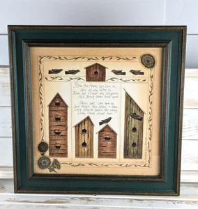 Linda Spivey Framed Art Blessing by J. Lemming Sunflowers Birdhouses Birds 12.5" - Picture 1 of 12