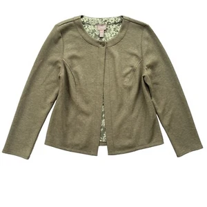 Chico’s Womens Size 1 Olive Green Lined Floral Print Ponte Soft Crossover Jacket - Picture 1 of 21