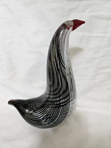 Schöner Vintage Kunst Vogel aus mundgeblasenem Glas - schwarz gestreifter Korpus roter Schnabel MCM - Bild 1 von 7