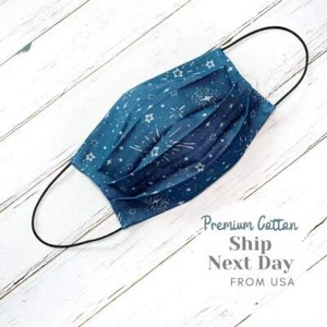 Cotton Face Mask With Filter Pockets Washable Handmade Blue Star Galaxy Firework - Picture 1 of 6