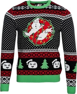 Unisex Ghostbusters Marshmellow Man Xmas Trees Light Up Ugly Christmas Sweater - Picture 1 of 12