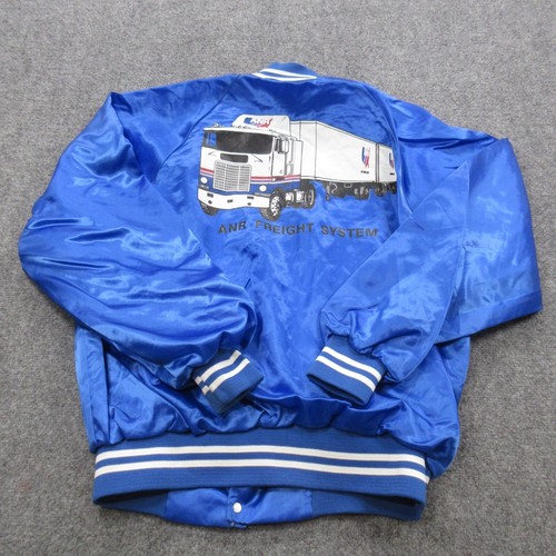 Giacca Coaches vintage uomo grande blu nylon camionista grafica bomber toppa a scatto anni 80