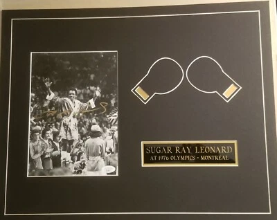 Sugar Ray Leonard signed 8x10 photo matted 1976 Olympic Gold Medal JSA coa - Image 1 of 2