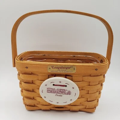 VTG 1998 Longaberger Dresden Basket with Swing Handle, Protector, Tie-On EUC /BB - Image 1 of 4