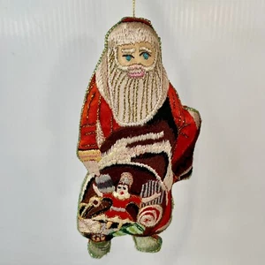 Vintage Santa Christmas Ornament Needlework Hand Made Hard Stuffed 6” - Picture 1 of 7