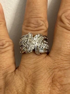 1 7/8 Carat Pre Owned Diamond Swirl Cluster Ring 10K White Gold - Picture 1 of 7
