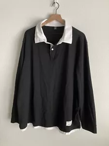 Shein Women's Plus Knit Longsleeve Collared Shirt Sz 2XL Black w/White Trim - Picture 1 of 11