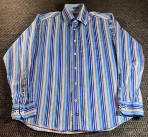 Bugatchi Uomo Long Sleeve Button Down Men's XL Blue Striped Shirt 100% Cotton - Picture 1 of 5