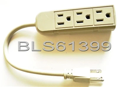 Tira de alimentación eléctrica conectada a tierra divisor enchufe triple pared adaptador grifo Foto 1 de 3