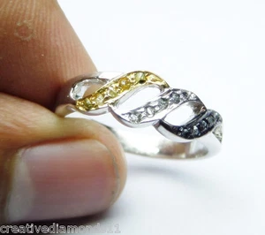 0.48 ct REAL ROUGH mix color NATURAL DIAMOND .925 SILVER RING SIZE 7.5 OPAQUE nr - Picture 1 of 3