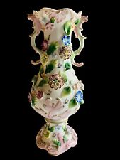 Antique Victorian Encrusted Flower Porcelain Vase 10" Marked M-434 READ