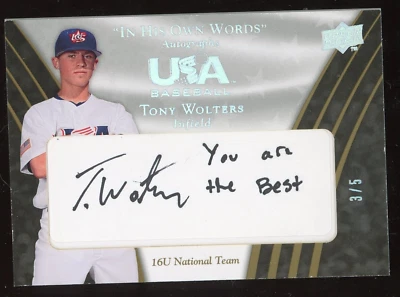 Tony Wolters 2008 Upper Deck USA Baseball Auto in his own Words Serial #d 3/5 - Image 1 of 2