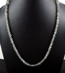 1 Strand 16'long Necklace Natural Labradorite 6 MM Tyre Shape Blue Flash Beads - Picture 1 of 5