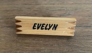 Evelyn Carved, Engraved Name Wood Pin / Brooch ZigZag Ends, 1 3/4" Unknown Age - Picture 1 of 2