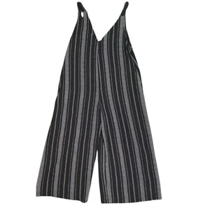 Jumpsuit Cropped Womens Large Black White Striped Wide Leg Sleeveless Vneck - Picture 1 of 17
