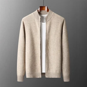 Nuevo abrigo cárdigan de cachemir con doble cremallera de lana pura otoño/invierno para hombre - Imagen 1 de 22