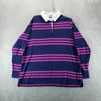 Camisa Polo Lands End para Mujer 1X Azul Marino Rosa Rayas Rugby Manga Larga Algodón Foto 1 de 4