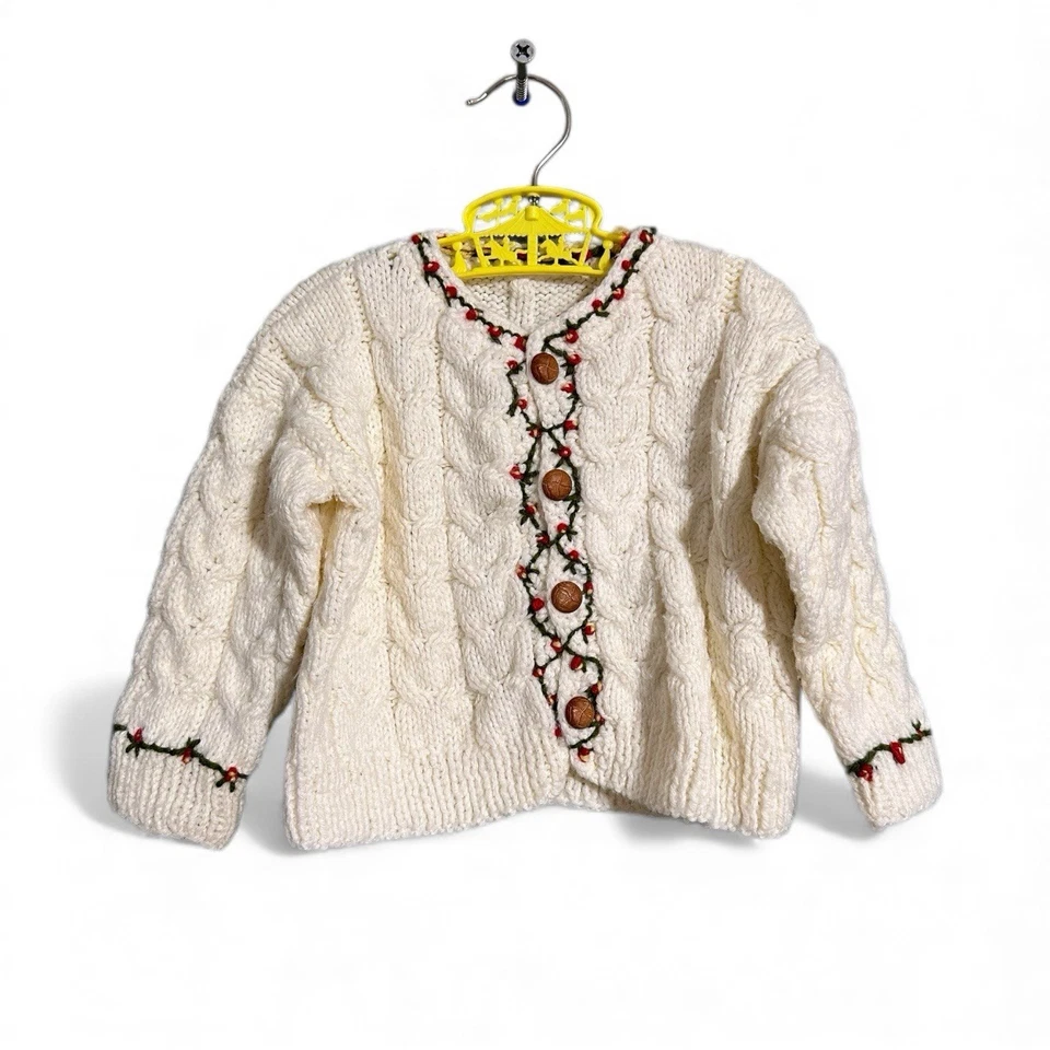Cárdigan hecho a mano para niños pequeños,  Suéter con hojas de flores bordadas talla 4T Foto 1 de 4
