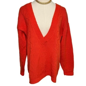 Suéter túnica vintage años 80 grueso tejido profundo V naranja brillante talla grande pequeña - Imagen 1 de 6
