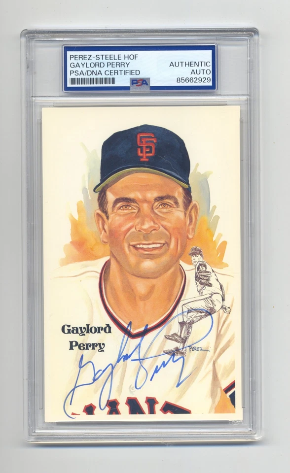 GAYLORD PERRY  SIGNED PEREZ STEELE POST CARD  PSA/DNA SLABBED - Image 1 of 1