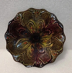 VTG Don Andrick 1938 - 1996 Enamel on Copper Dish Fall  Colors Signed 7.25" - Picture 1 of 8