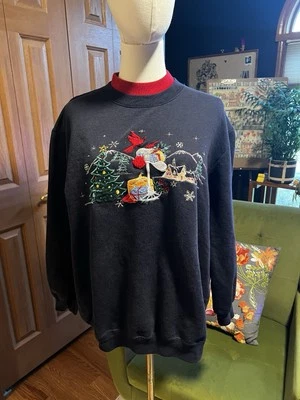 Sudadera Vintage Bordada Invierno Navidad Pájaro Cardenales Foto 1 de 4