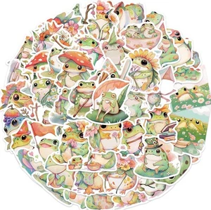 50 PCS Cartoon Frog Stickers Cute Animal Green Vinyl Decals for Multicolour - Picture 1 of 7