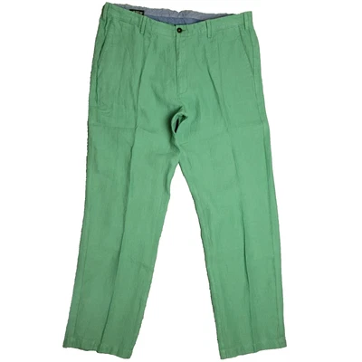 Pantalón Orvis Hombre 42x34 Verde 100% Lino Frente Plano Pierna Ancha Pantalón Sin Forro Foto 1 de 4