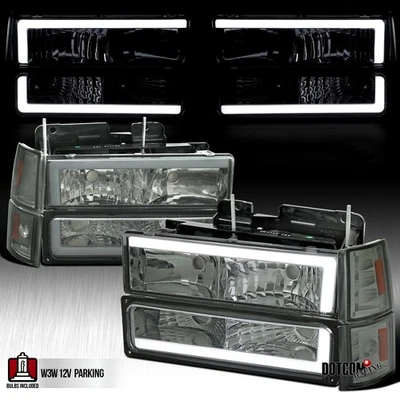 Fits 94-98 GMC C/K 1500 2500 Sierra Yukon LED Tube Headlights+Corner Lamps Smoke Foto 1 de 4