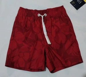 Swim Trunks Boys Small Drawstring Short Red Print Floral Elastic Waist Gap ~ New - Picture 1 of 7